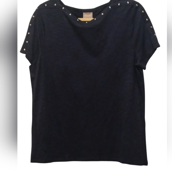 Chico's -NWT,Deep Navy Knit Top With Embellishments Along Sleeves & Neck, Size 1 - Picture 2 of 9